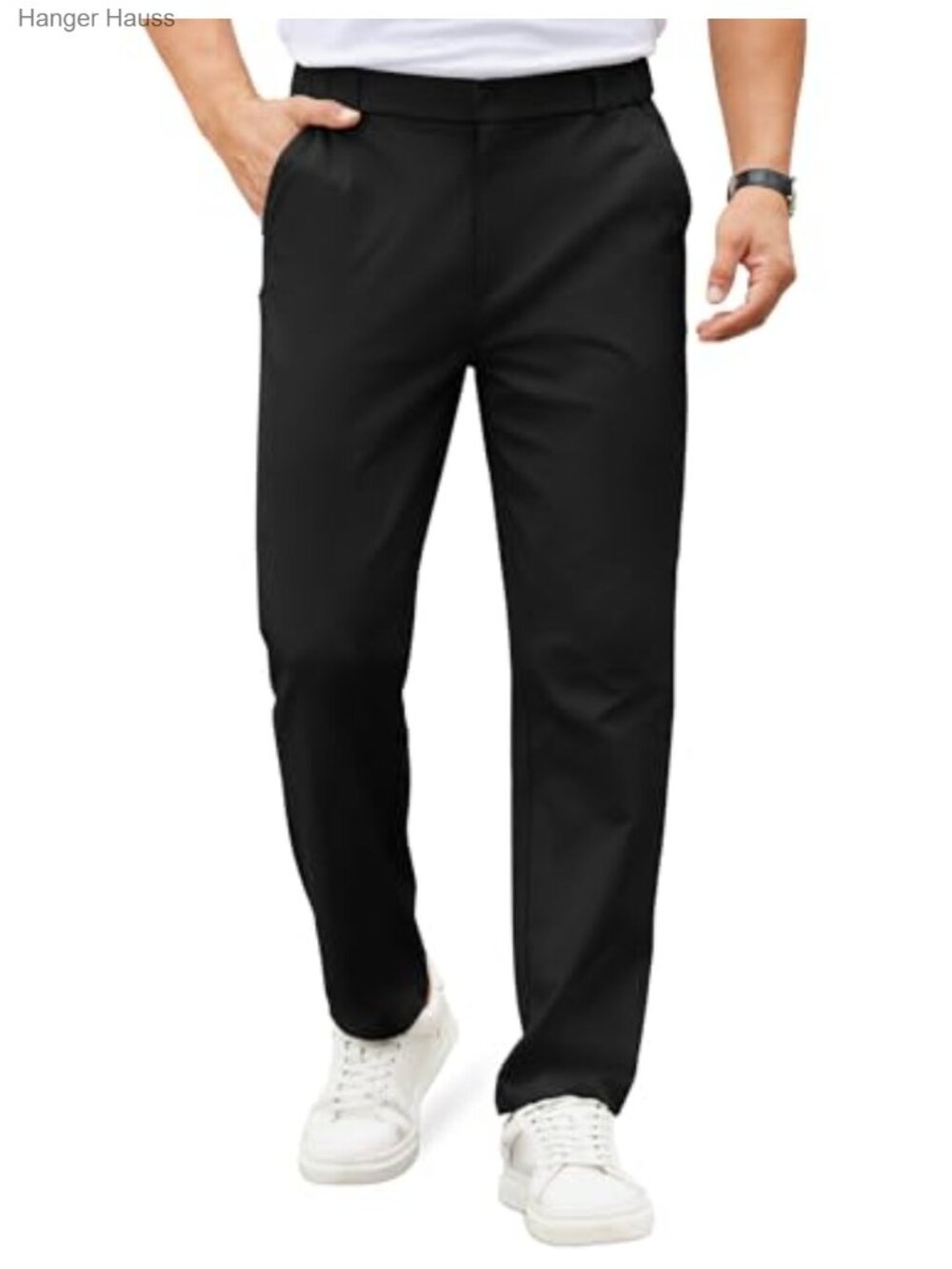 Mens Chino Pants Elastic Waist Classic-Fit Dress Slacks
